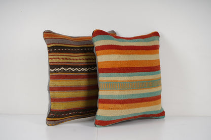 Striped Turkish Kilim Pillow, Set of Two Boho Accent Pillow