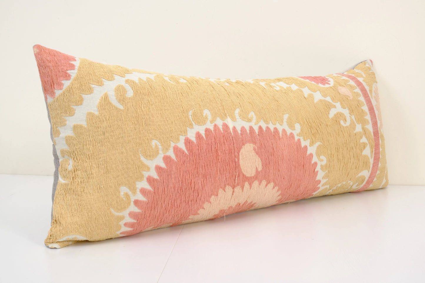 Yellow Suzani Large Pillow Fashioned from A Vintage Suzani | 16" x 40"