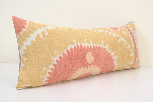 Yellow Suzani Large Pillow Fashioned from A Vintage Suzani | 16" x 40"