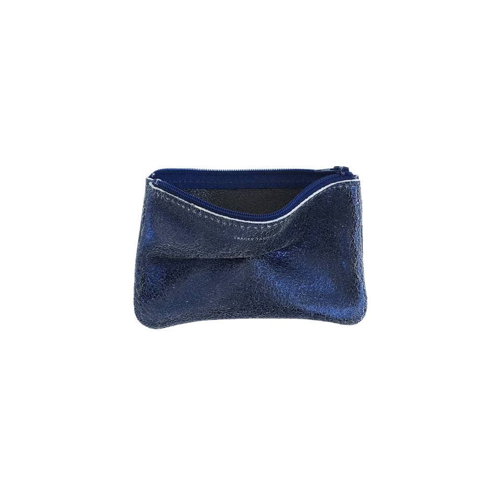TRACEY TANNER | Small Zip Pouch - Distress Metallic Navy/Black