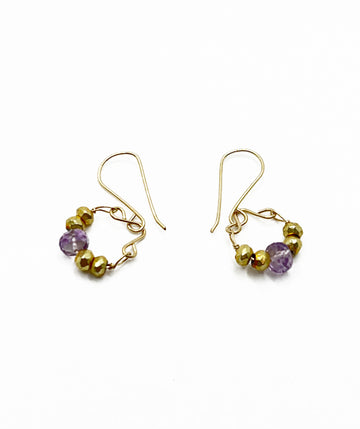 Debbie Fisher | Gold Pyrite and Pink Amethyst on Gold Fill Wire Earring