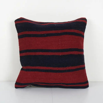 Vintage Striped Square Kilim Pillow, Organic Wool Cushion | 20