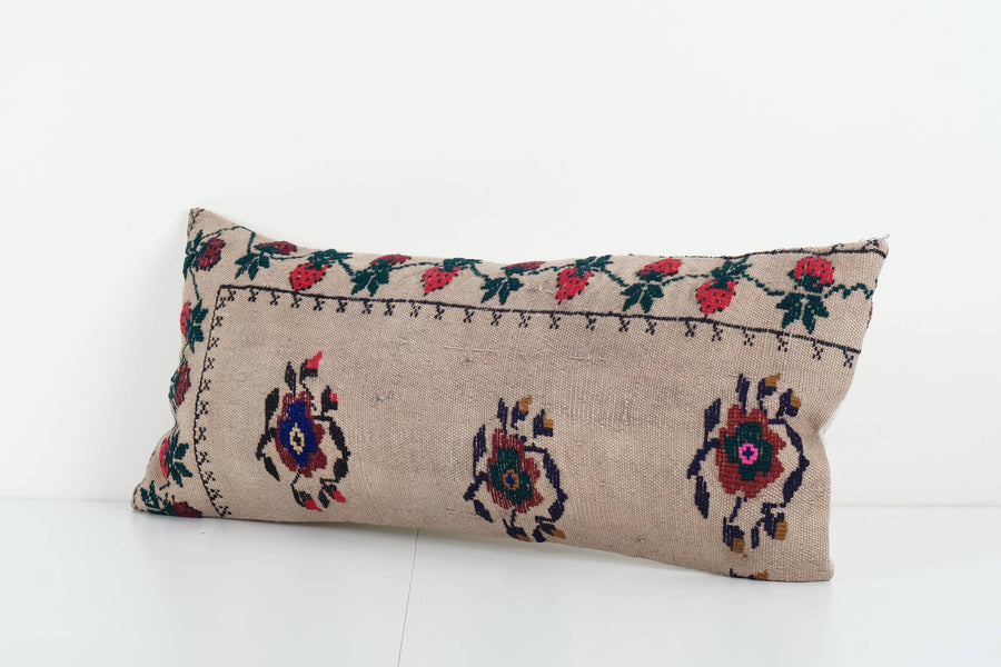 Vintage Aubusson Copper Floral Turkish Kilim Cushion | 12