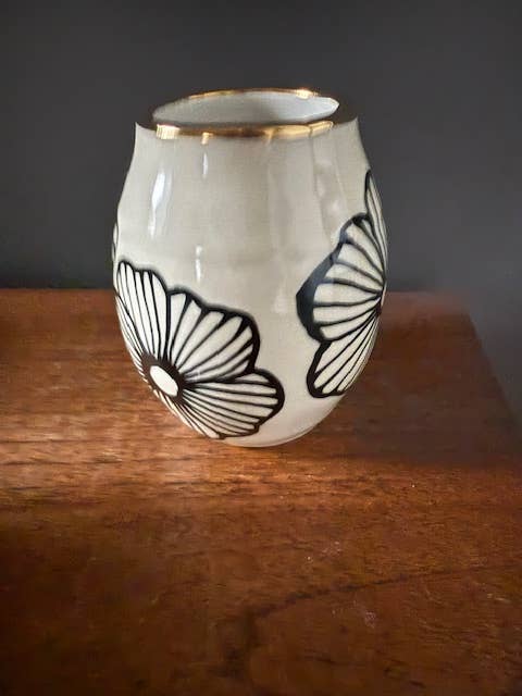 HSIEH CLAY | Tall Handmade Floral Ceramic Bud Vase w/ 22K Accents