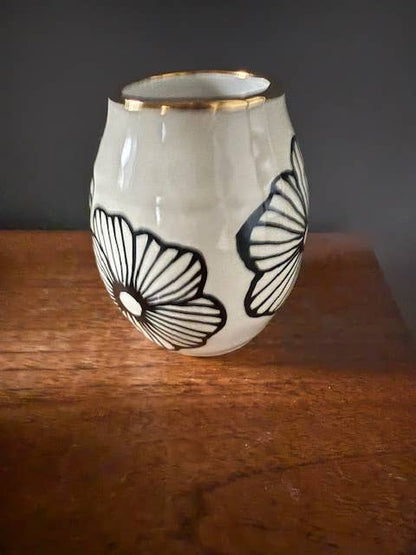 HSIEH CLAY | Tall Handmade Floral Ceramic Bud Vase w/ 22K Accents