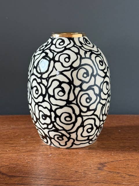 HSIEH CLAY | Tall Handmade Floral Ceramic Bud Vase w/ 22K Accents