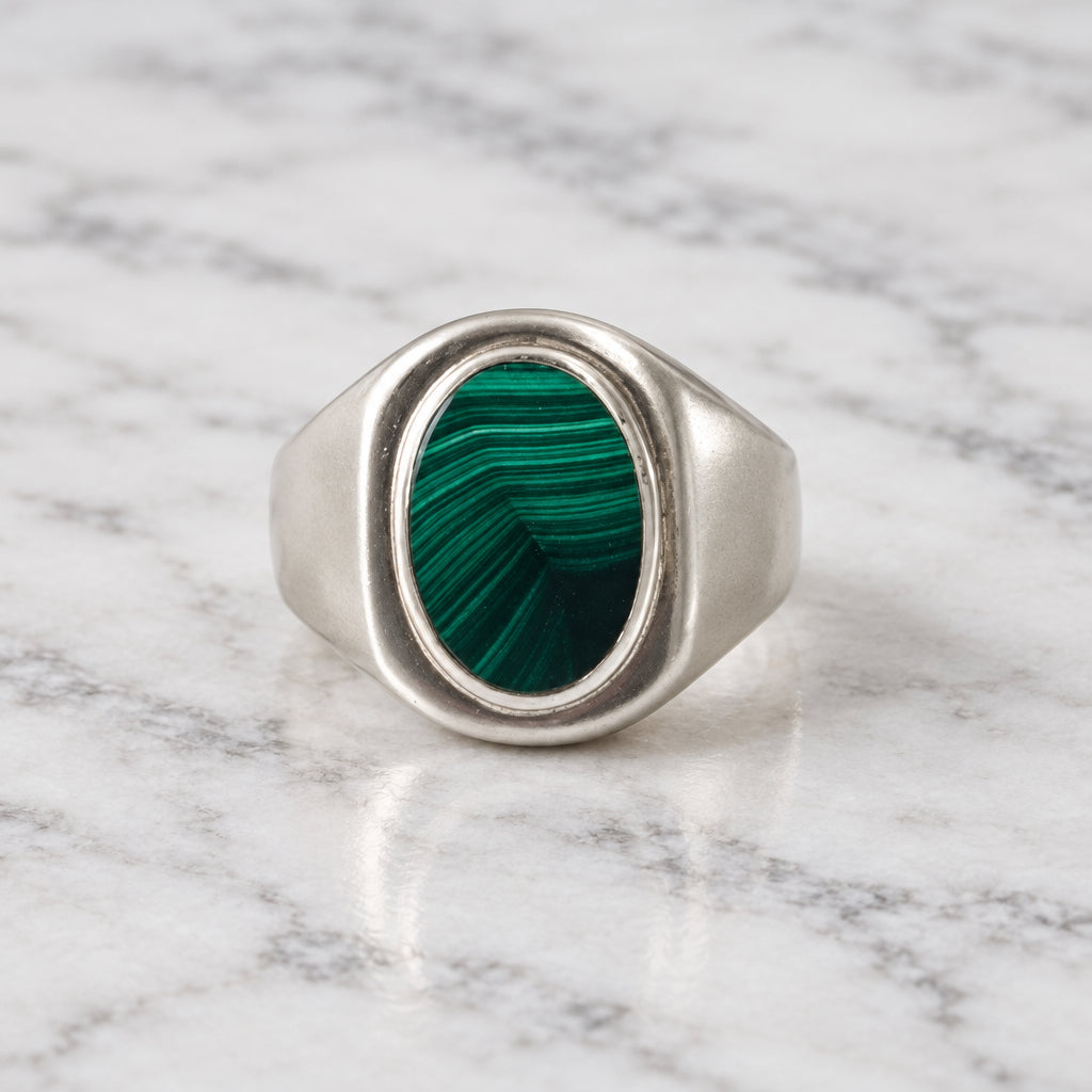 SONJA FRIES | Sterling Silver Ring W/ Malachite Inlay