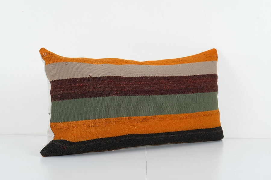 Turkish Rug Lumbar Pillow - Vintage Anatolian Striped | 14