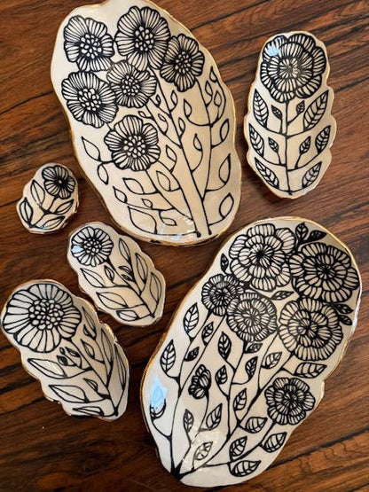 HSIEH CLAY | 7" Handmade Floral Shaped 22K Ceramic Catchall Jewelry Dish