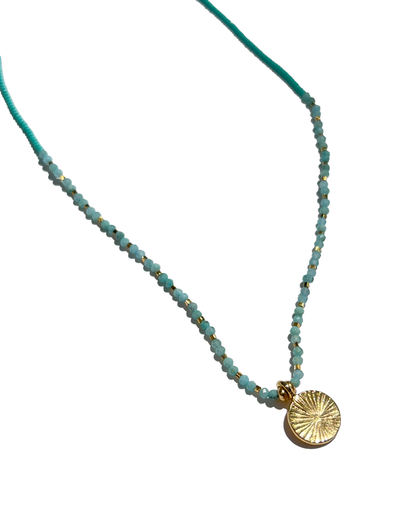 DEBBIE FISHER | Turquoise Seed, Gold Vermeil Necklace, Gold Circle Pendant