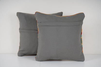 Striped Turkish Kilim Pillow, Set of Two Boho Accent Pillow
