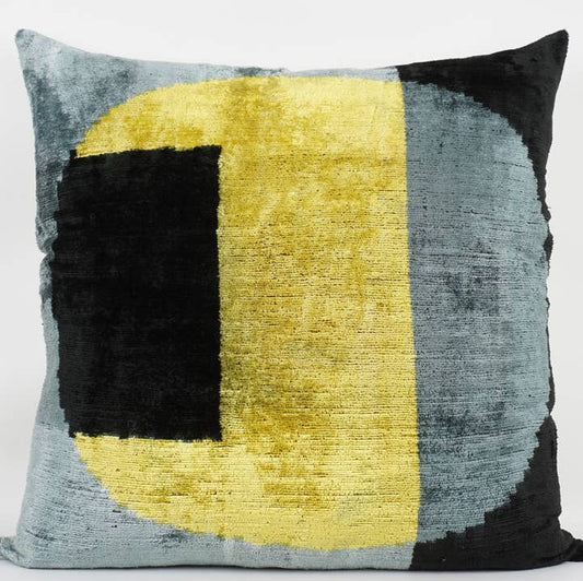 Handmade Ikat Silk/Velvet Multicolor Pillowcase | 24" x 24"
