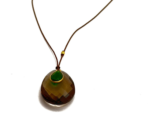 MARGARET SOLOW | Smokey Quartz and Chrome Drop 18K Necklace