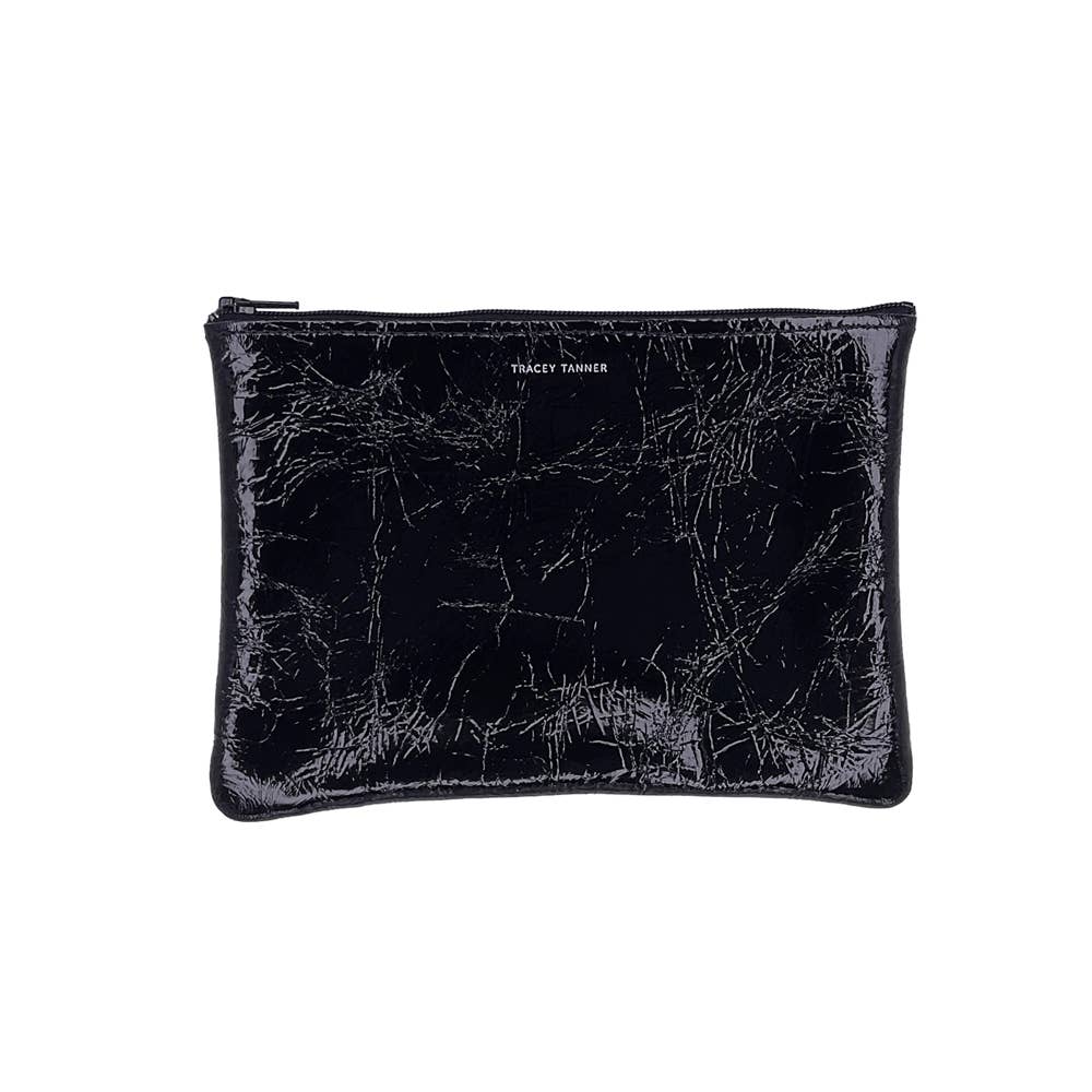 Medium Zip Pouch: Foil Black
