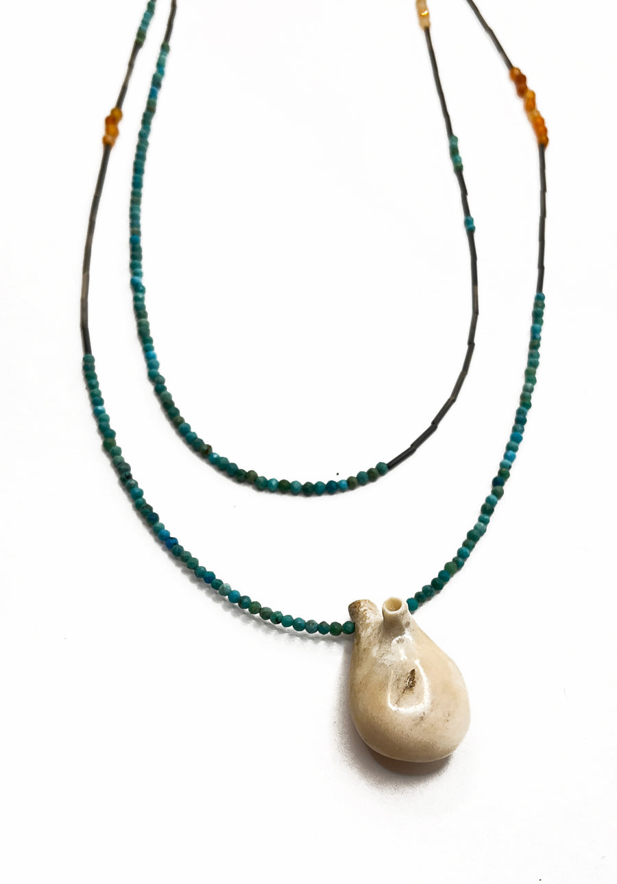 Double Strand Necklace with Turquoise Beads & Antler Form
