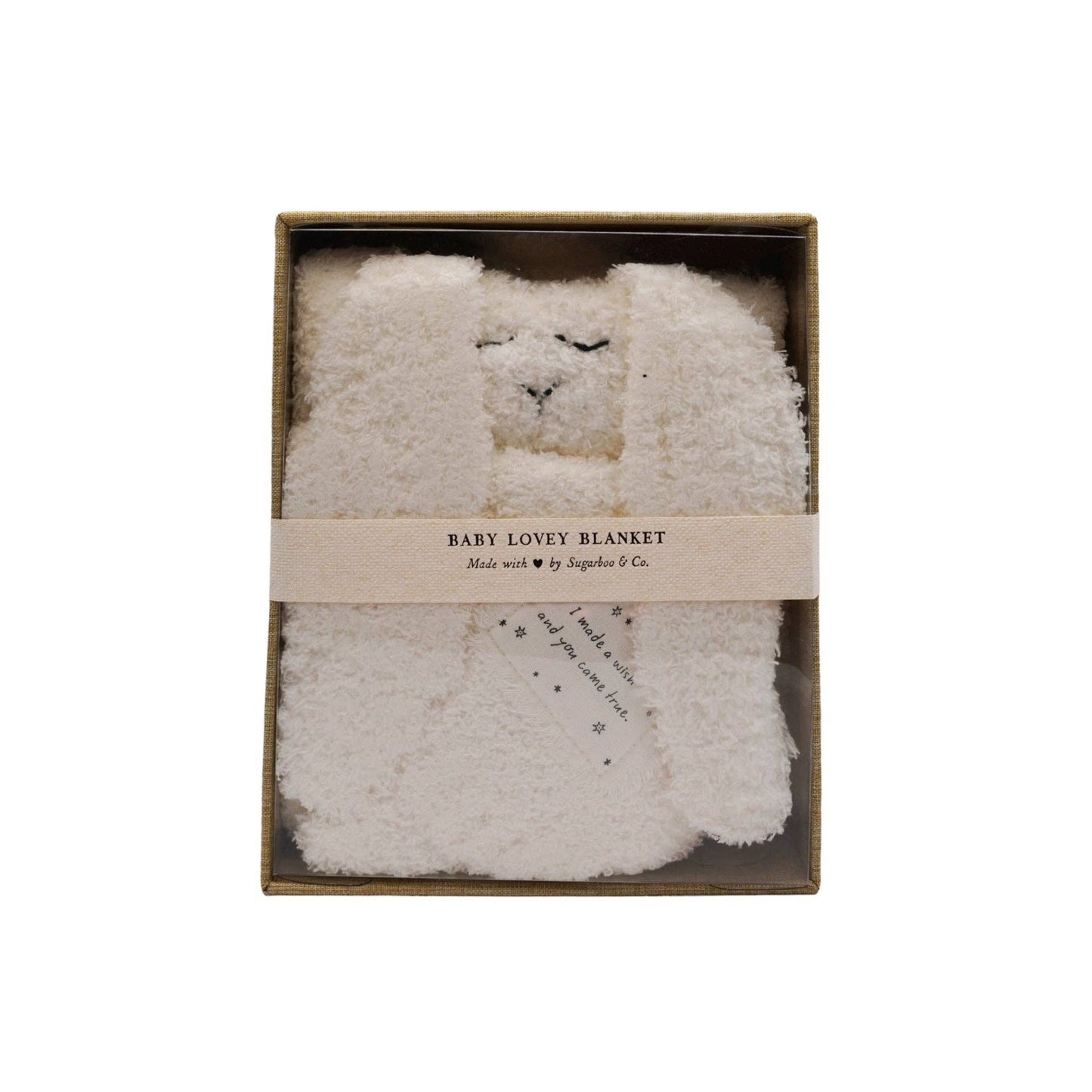 "I made a wish and you came true." Bunny Baby Lovey Blanket: White / I Made a Wish