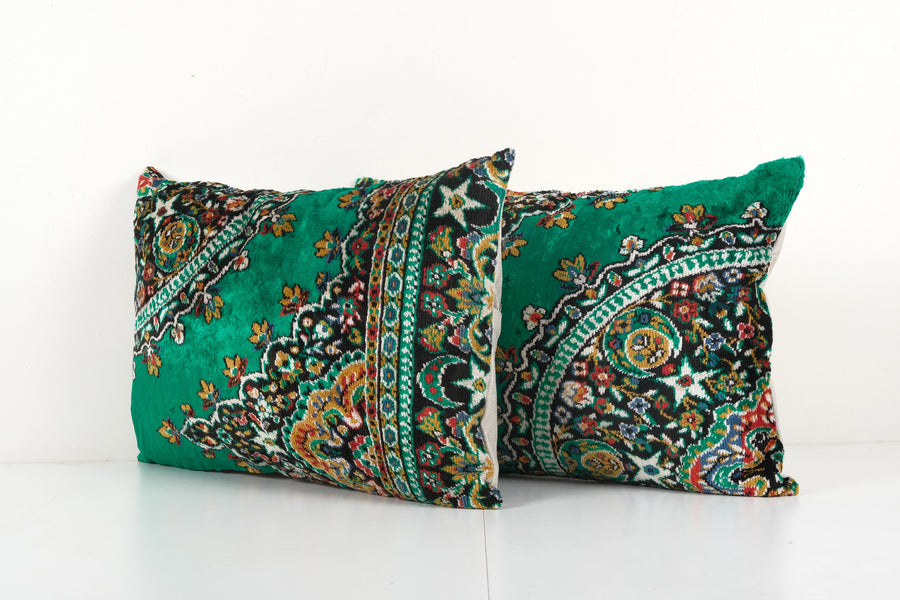 Green Velvet Cushion, Designer Lumbar | 16