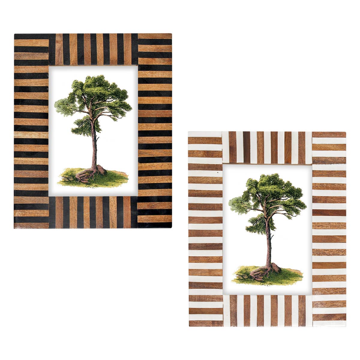 Ebony & Ivory Striped Wood Frame, 5x7