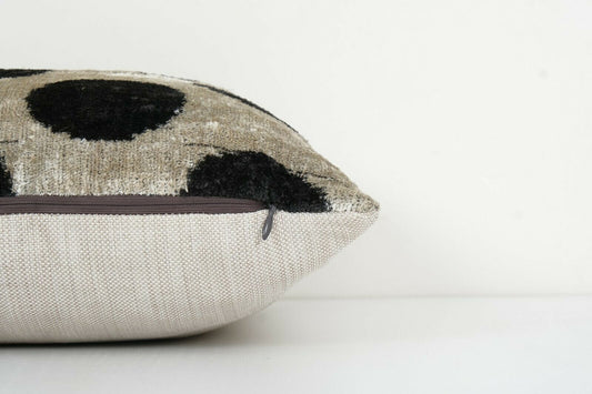 Black Silk Ikat Velvet Pillow | 16ʺ × 16"