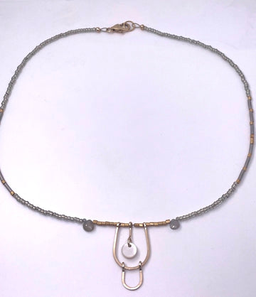 Double Horseshoe with Labradorite and Tiny Button Necklace