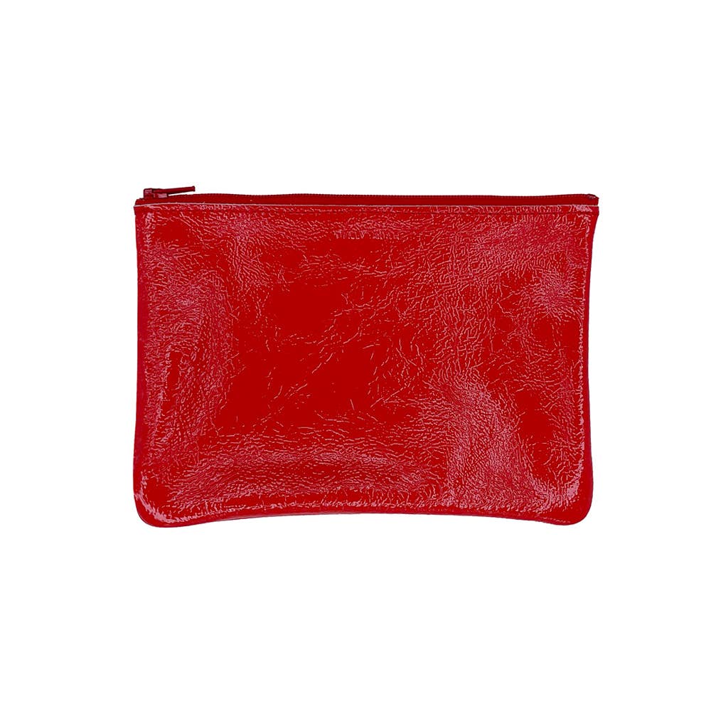 Medium Zip Pouch: Candy Patent Vermillion