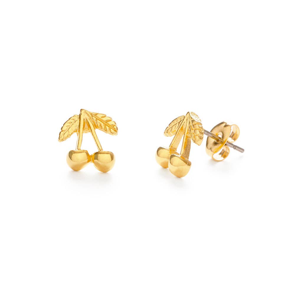 Gold Cherry Stud Earrings