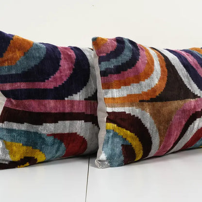 Multicolor Geometric Silk Ikat Pillow | 16" X 24"