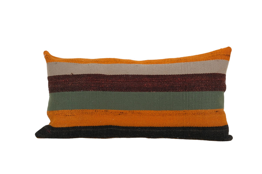 Turkish Rug Lumbar Pillow - Vintage Anatolian Striped | 14