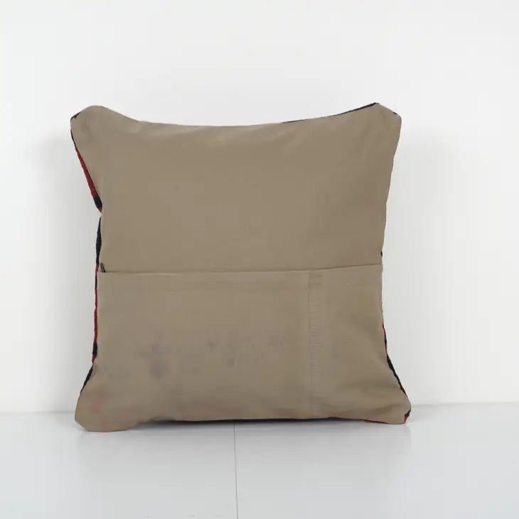 Vintage Striped Square Kilim Pillow, Organic Wool Cushion | 20