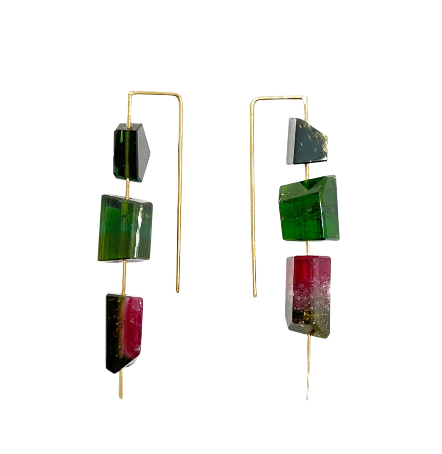 FAIL JEWELRY | Large Hook Earrings with Pink & Green Tourmaline