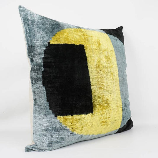 Handmade Ikat Silk/Velvet Multicolor Pillowcase | 24" x 24"