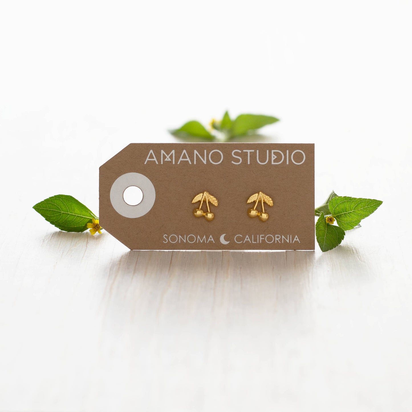 Gold Cherry Stud Earrings