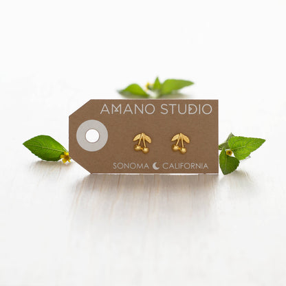 Gold Cherry Stud Earrings
