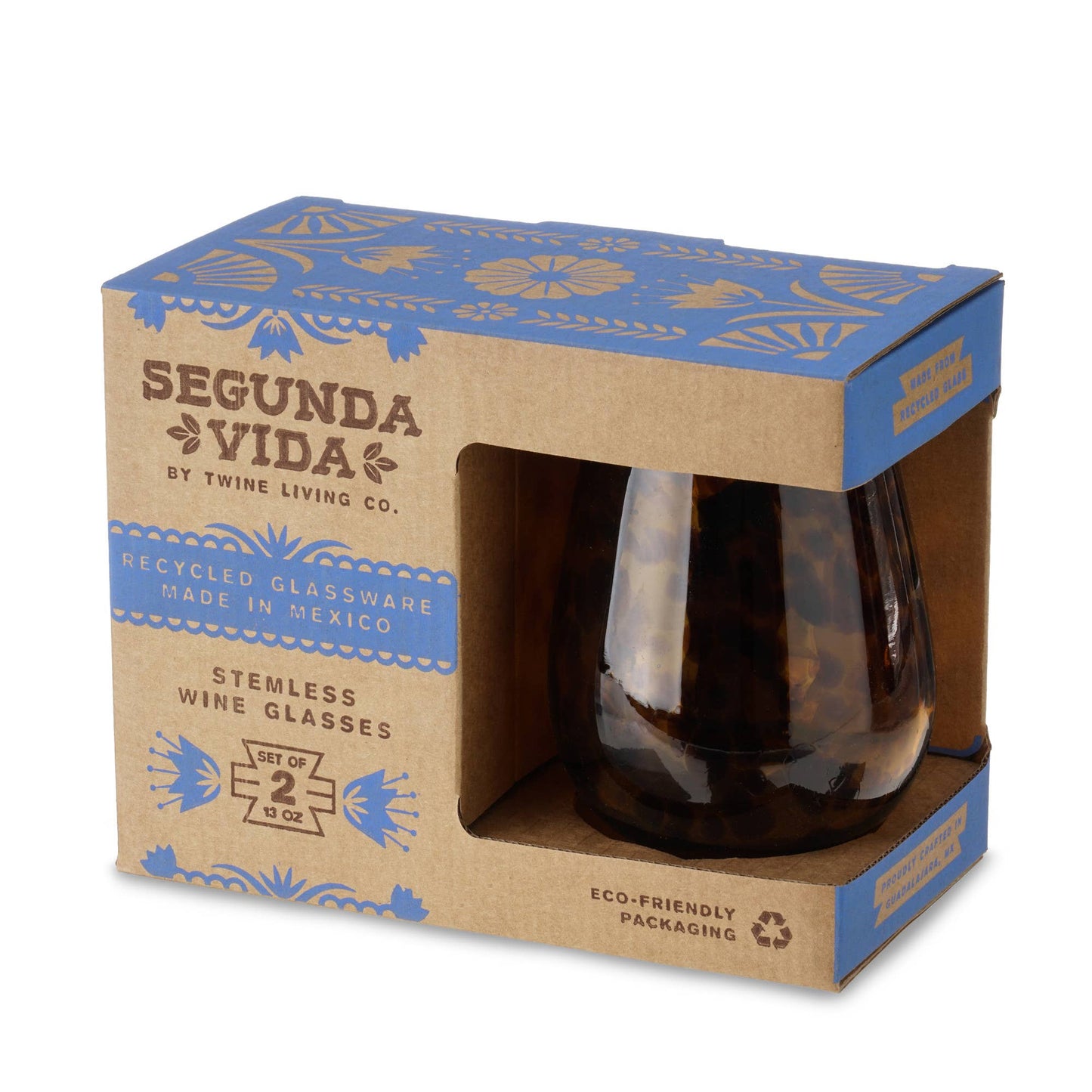Tortuga Recycled Glass Stemless Wine Glasses - Single: Brown / Recycled Glassware
