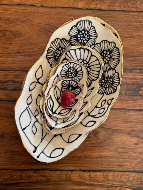 HSIEH CLAY | 7" Handmade Floral Shaped 22K Ceramic Catchall Jewelry Dish