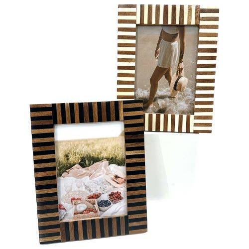 Ebony & Ivory Striped Wood Frame, 5x7