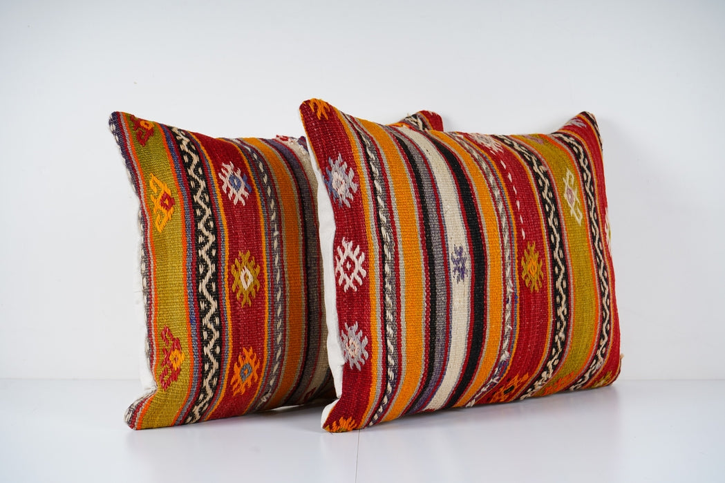 Striped Anatolian Kilim Pillow Cover Pair – Turkish