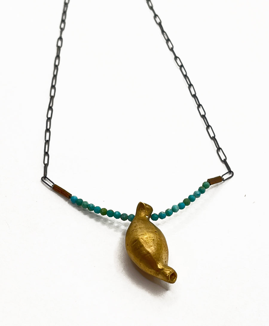 Brass Necklace Form with Turquoise