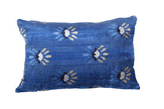 Blue Silk Ikat Velvet Pillow | 16" x 24"
