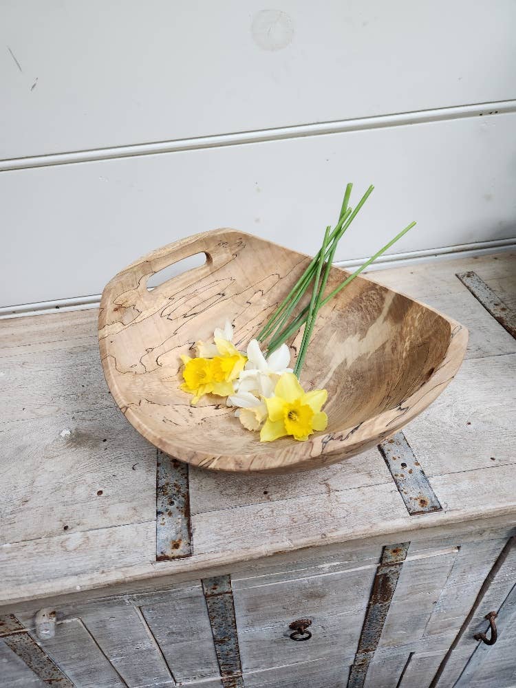 15" SPALTED HARVEST BOWL W/ HANDLES