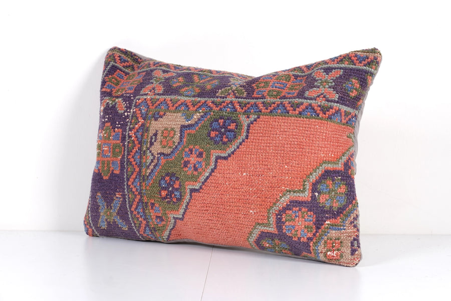 Muted Carpet Rug Pillow, Vintage Blue Pastel Ethnic Turkish | 16