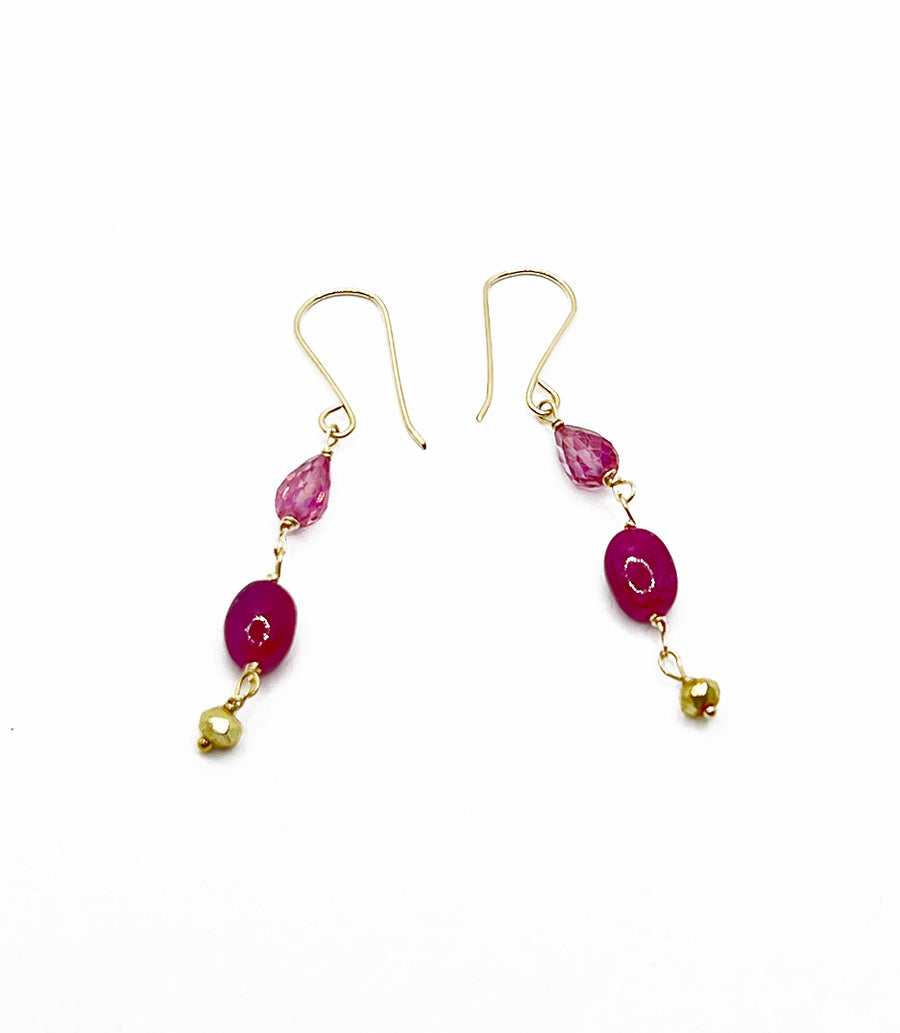 Debbie Fisher | Pink Topaz, Ruby, and Pyrite Beads on Gold Fill Wire