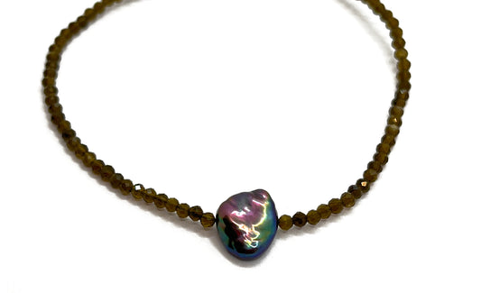 MARGARET SOLOW | Cat's Eye and Pearl Bracelet on Silk Cord