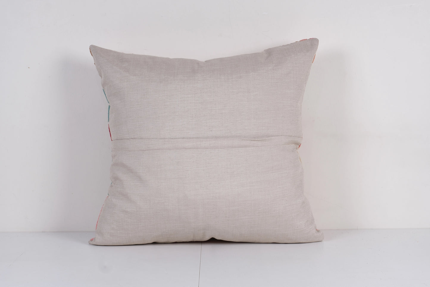 Square Oversize Turquoise Blue and Brown Suzani Pillow | 24" x 25"