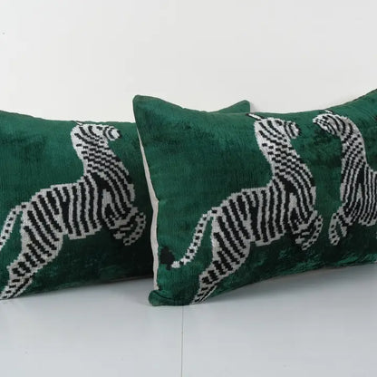 Zebra patterned Silk Ikat Velvet Pillow | 16" x 24"