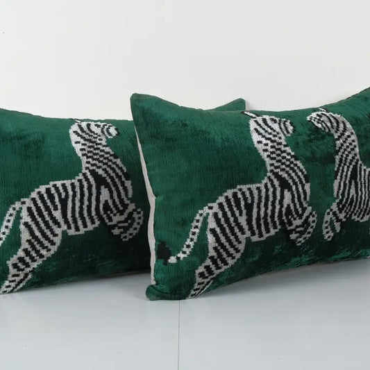 Zebra patterned Silk Ikat Velvet Pillow | 16" x 24"