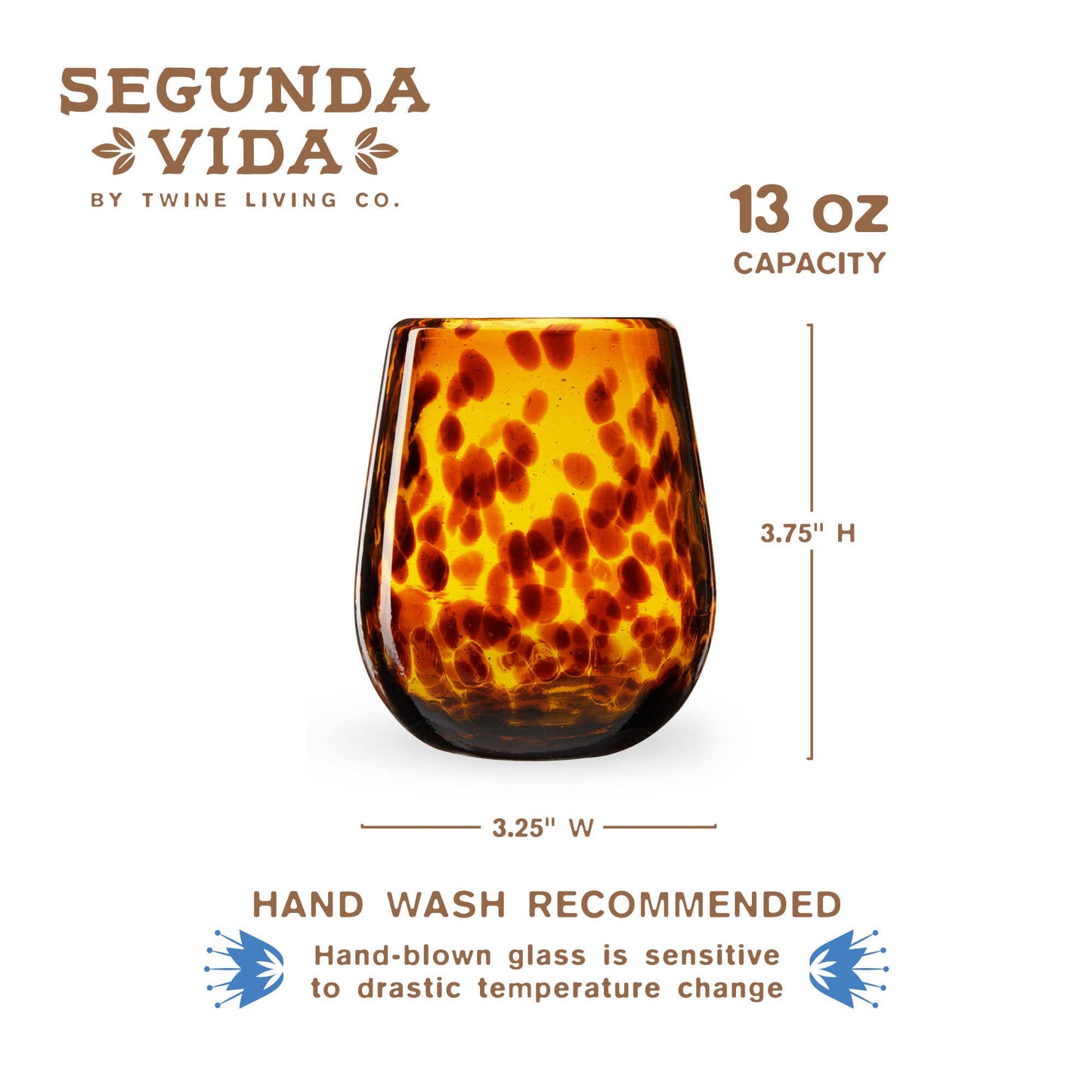 Tortuga Recycled Glass Stemless Wine Glasses - Single: Brown / Recycled Glassware