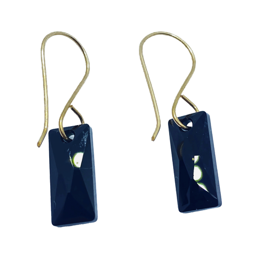 DEBBIE FISHER | Black Rectangular Crystal on Gold Fill Wire Earrings