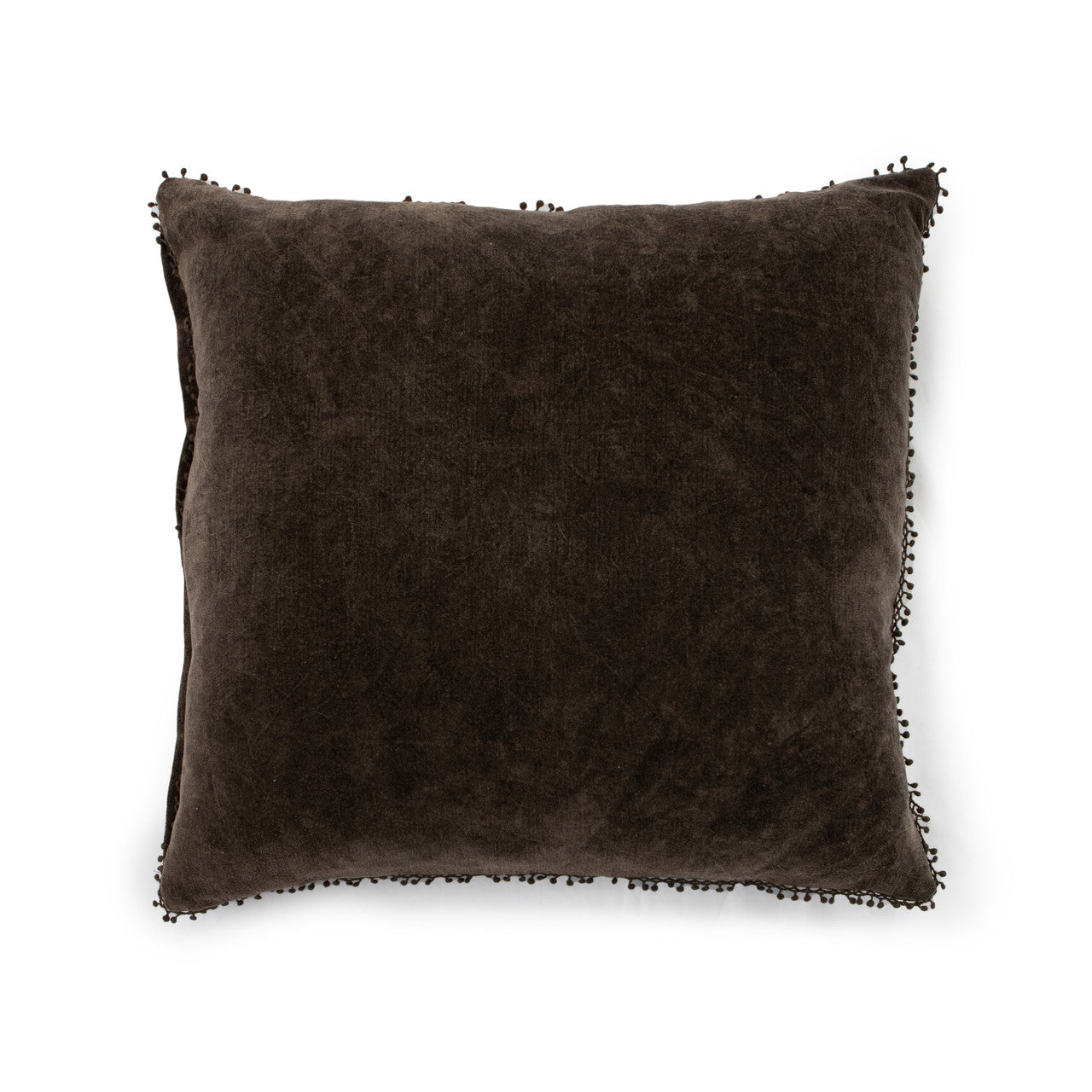 Velvet Pillow with Pom Pom Trim - Truffle