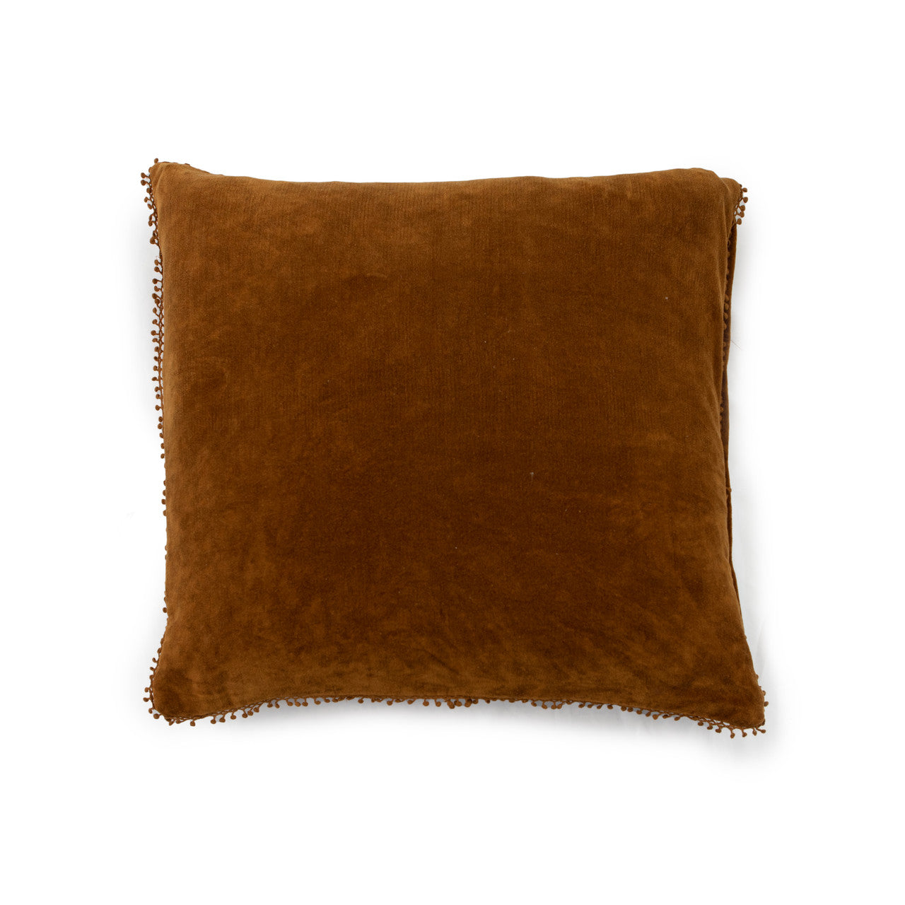 Velvet Pillow with Pom Pom Trim - Canyon